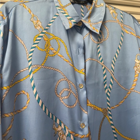Zara Blue and Gold Rope Pattern Shirt - Picture 2 of 4